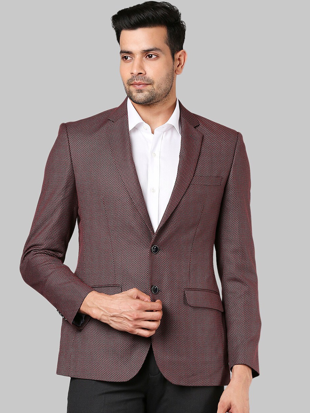 

Raymond Men Maroon Self Designed Single-Breasted Blazer