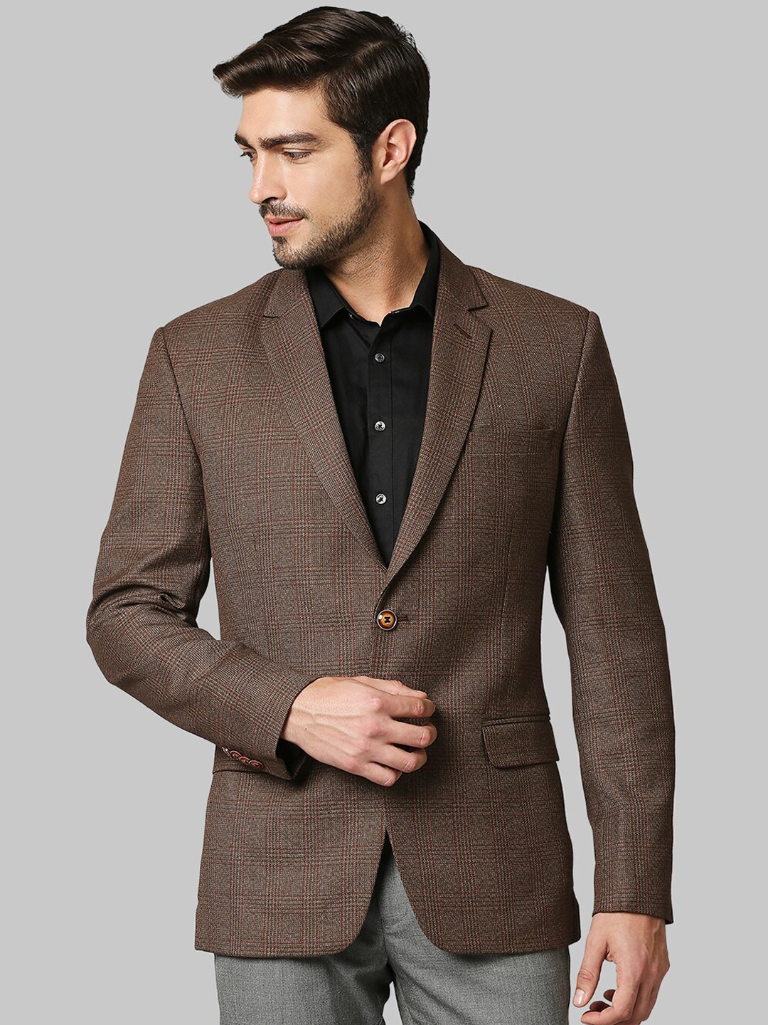 

Raymond Men Brown Checked Single-Breasted Blazer