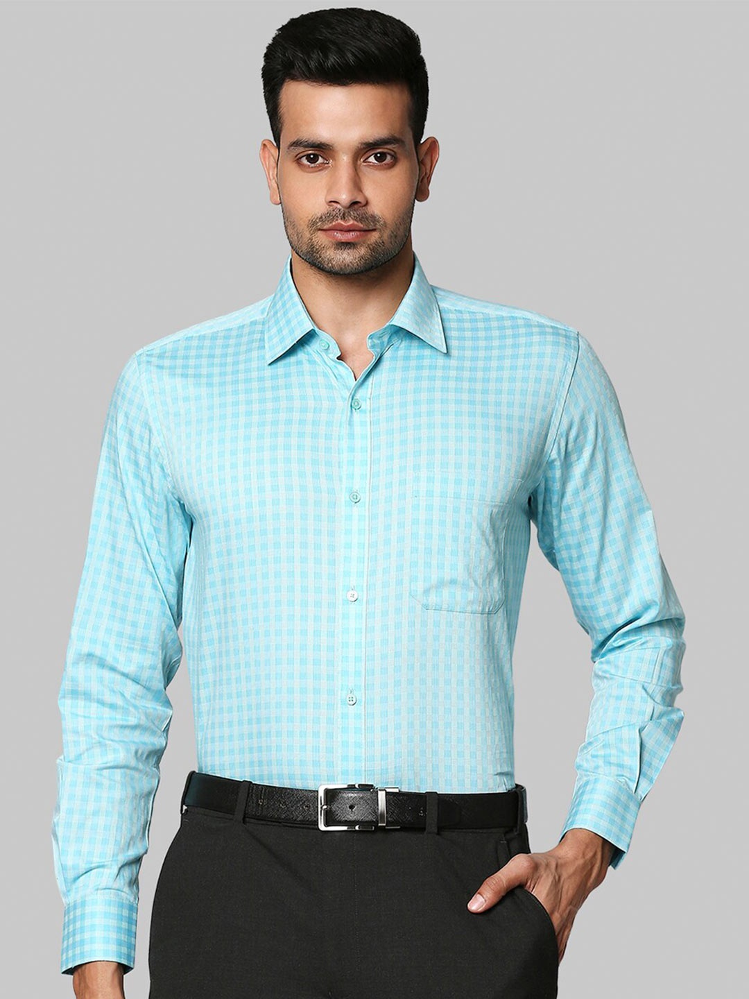 

Raymond Men Blue Checked Cotton Casual Shirt