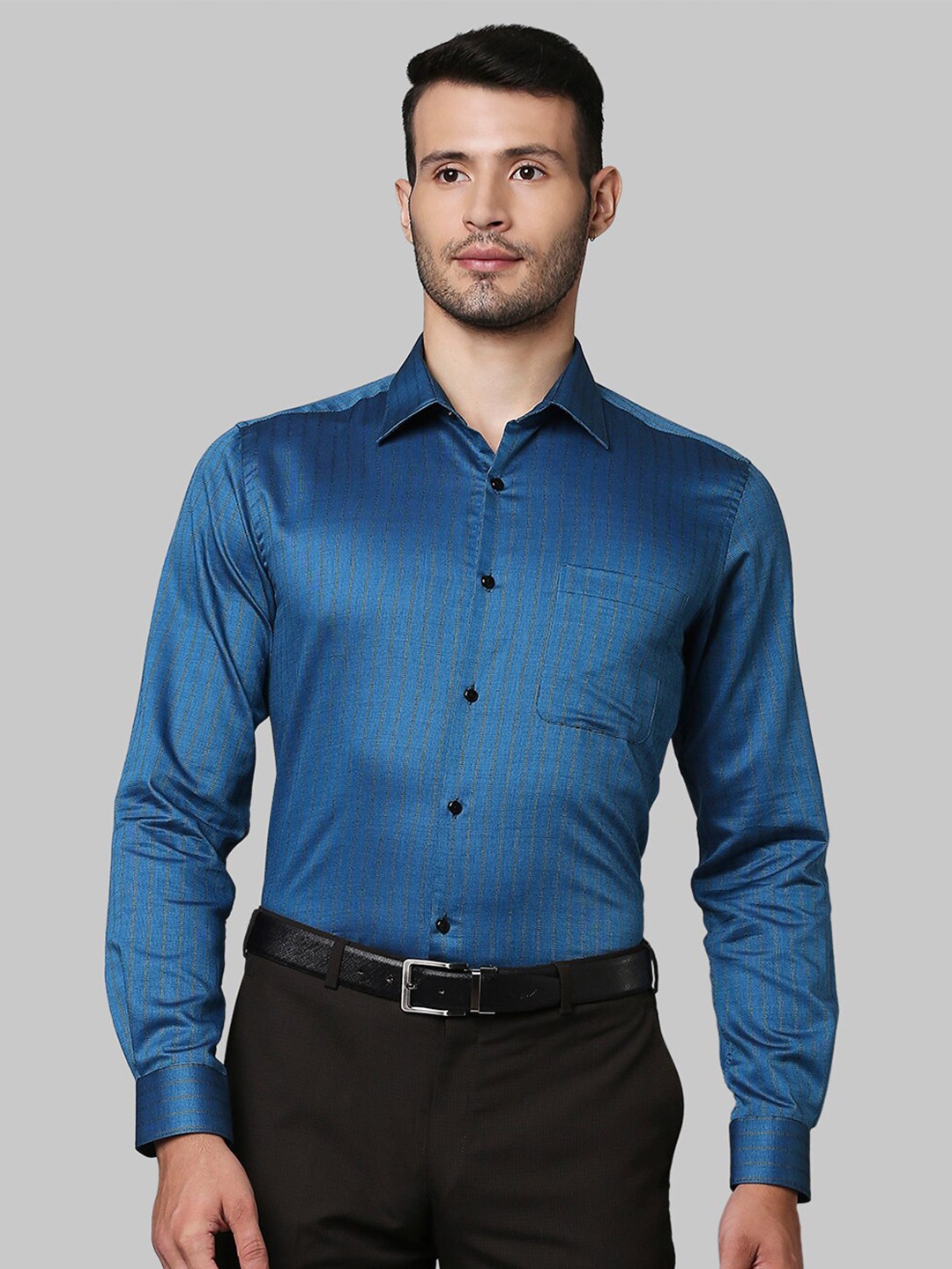 

Raymond Men Blue Striped Formal Cotton Shirt