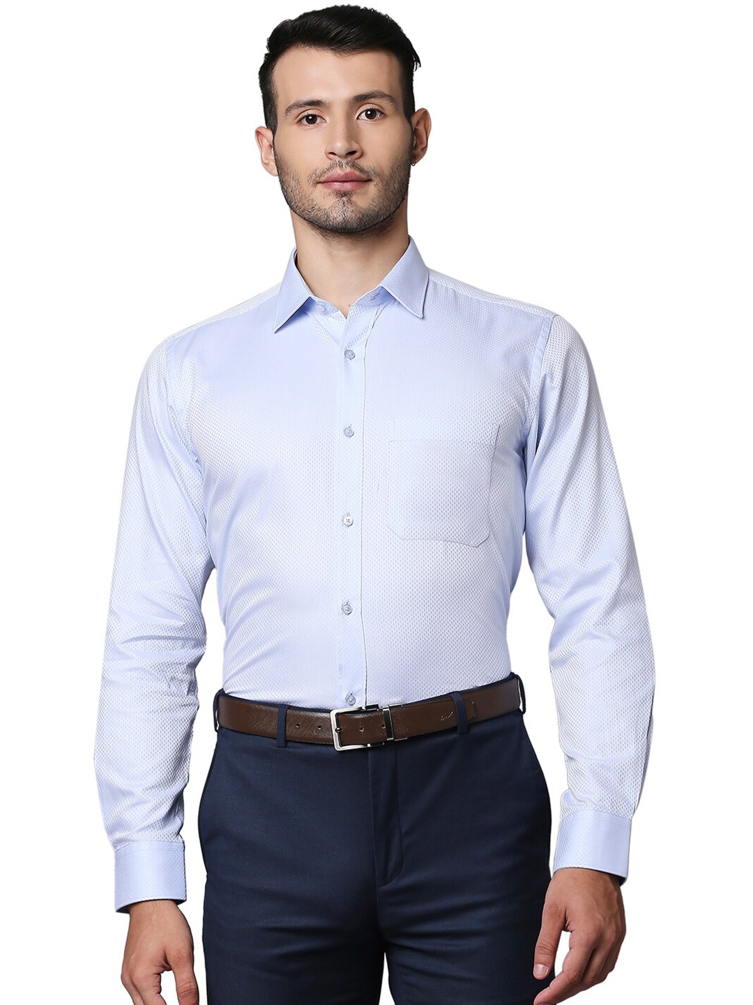 

Raymond Men Blue Self Design Formal Shirt