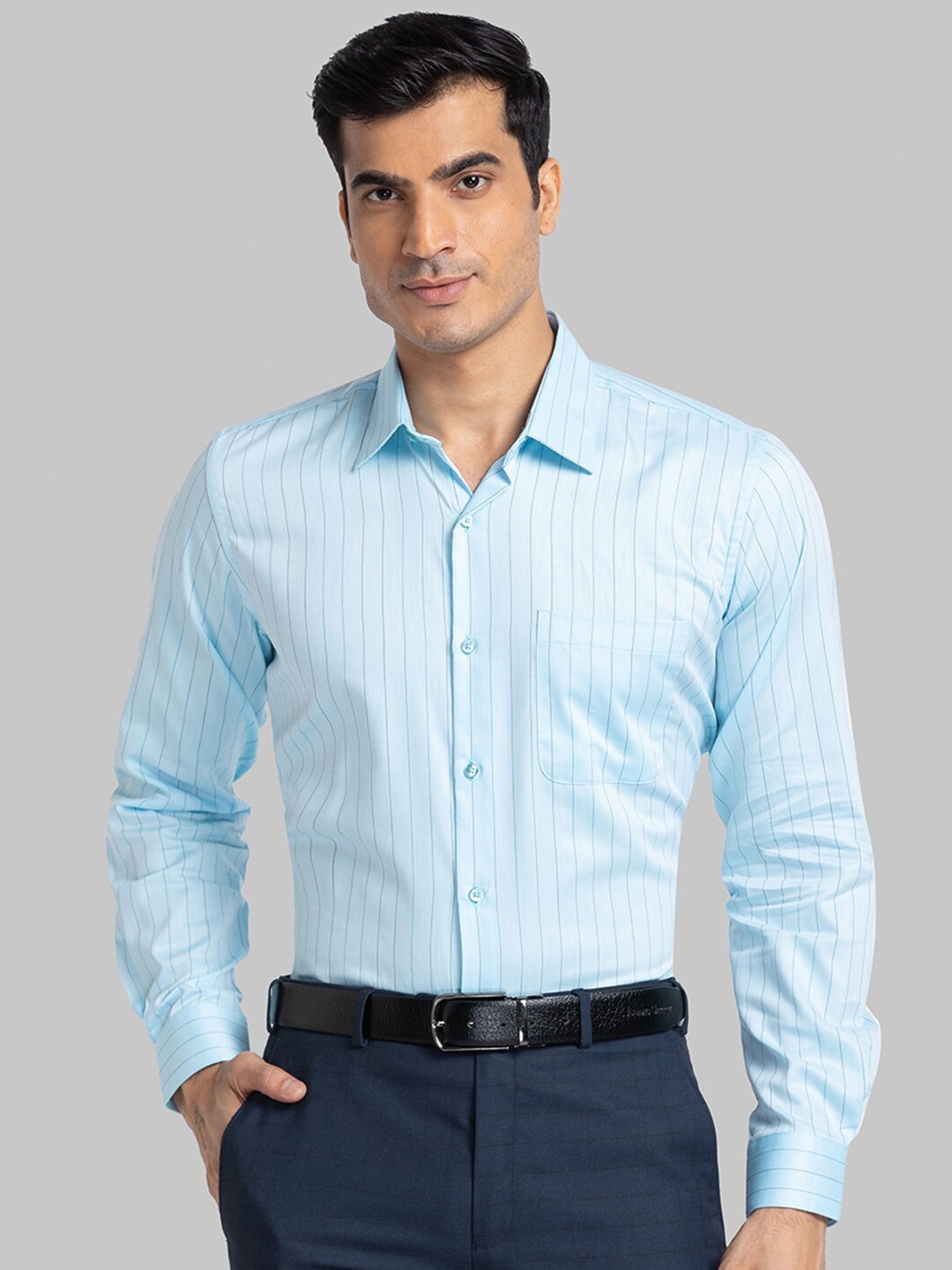 

Raymond Men Blue Striped Formal Shirt