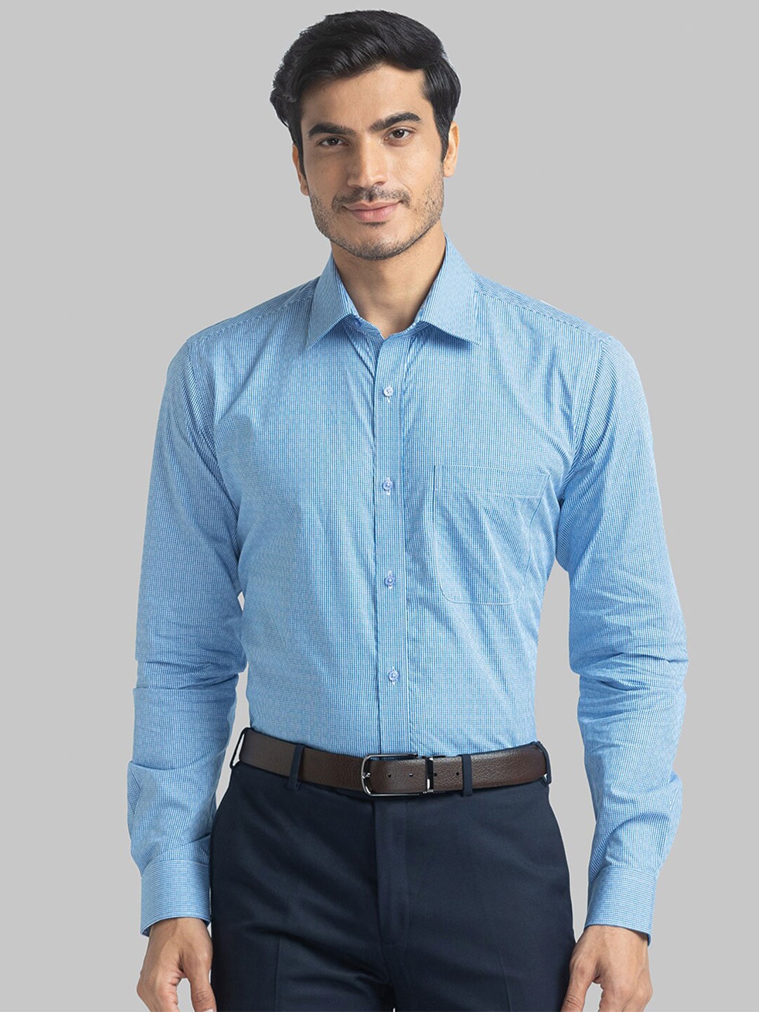 

Raymond Men Blue Slim Fit Micro Checks Casual Shirt