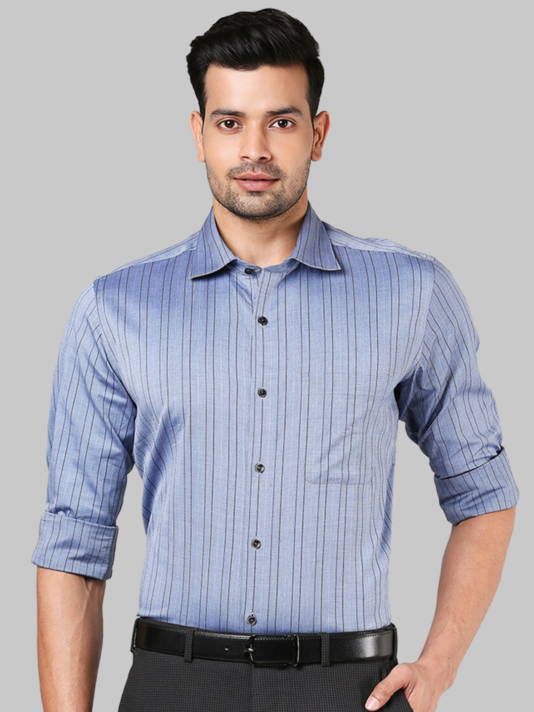 

Raymond Men Blue Striped Formal Shirts