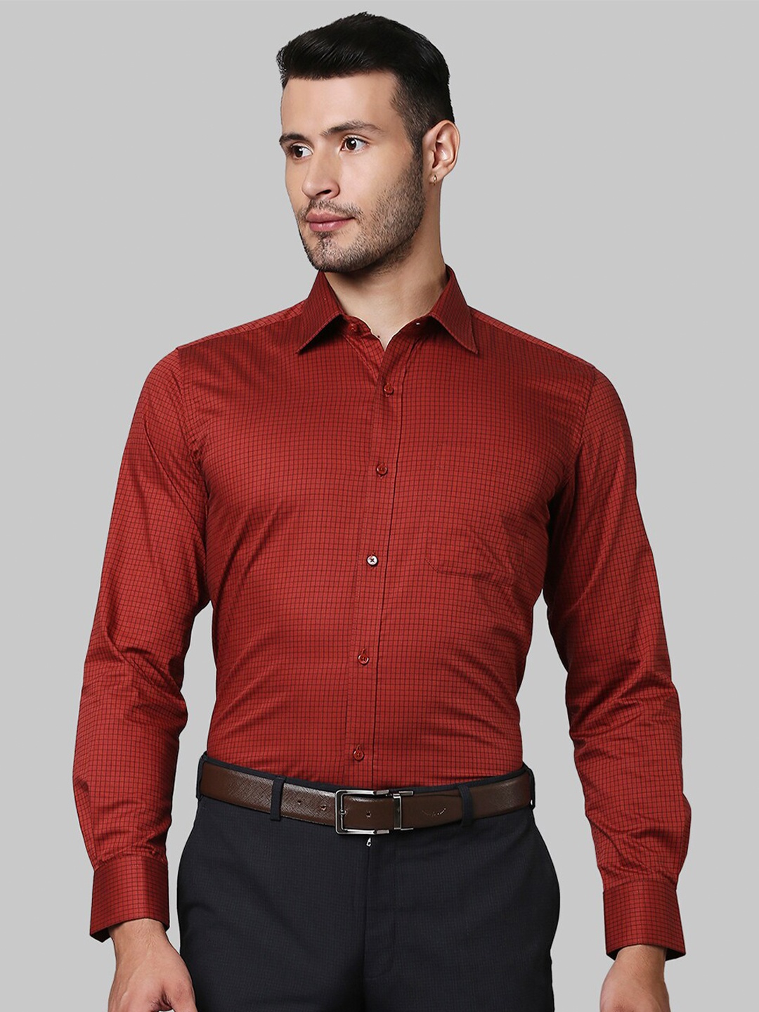 

Raymond Men Red Micro Checked Casual Shirt