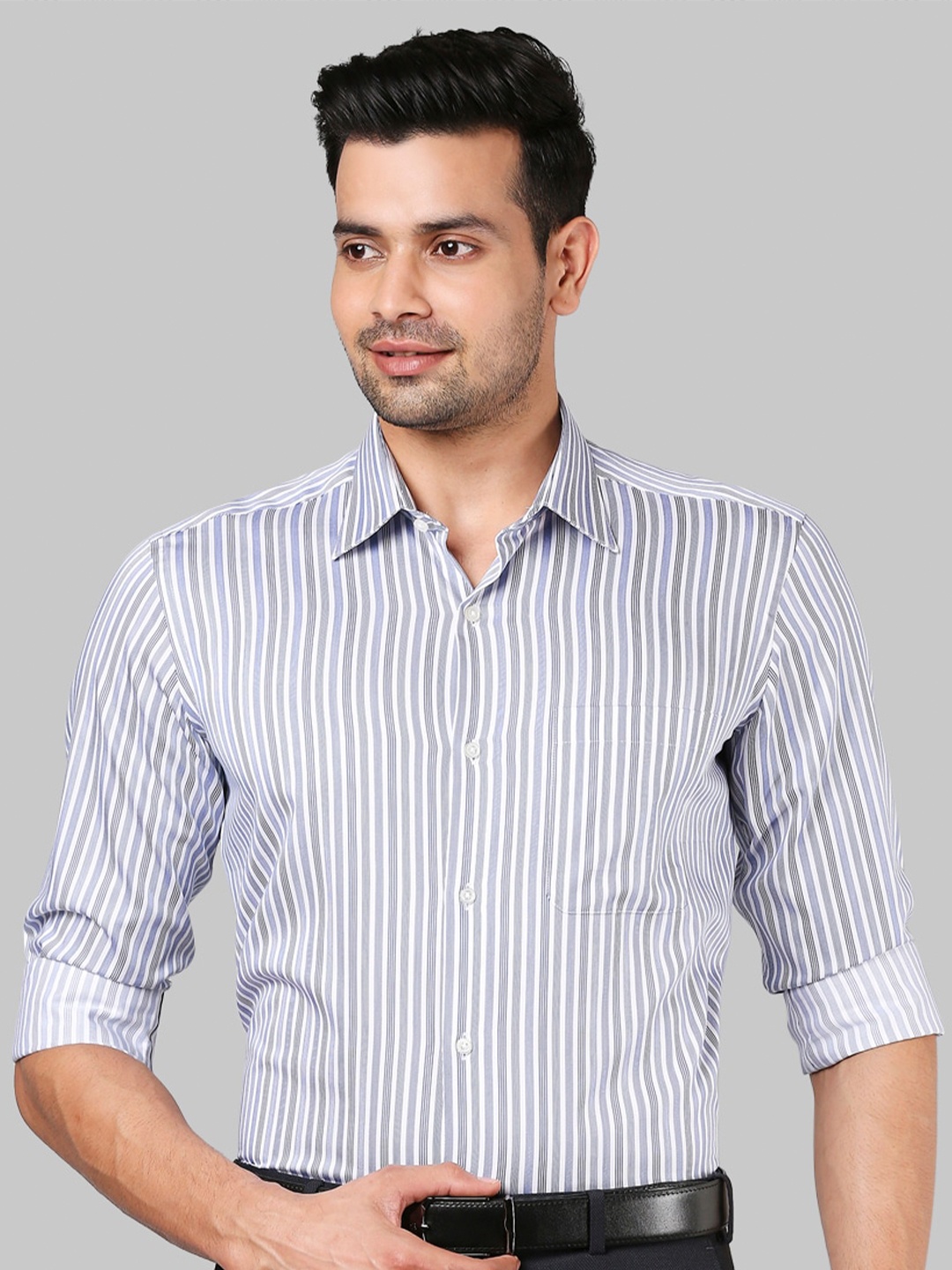 

Raymond Men Blue Striped Casual Shirt