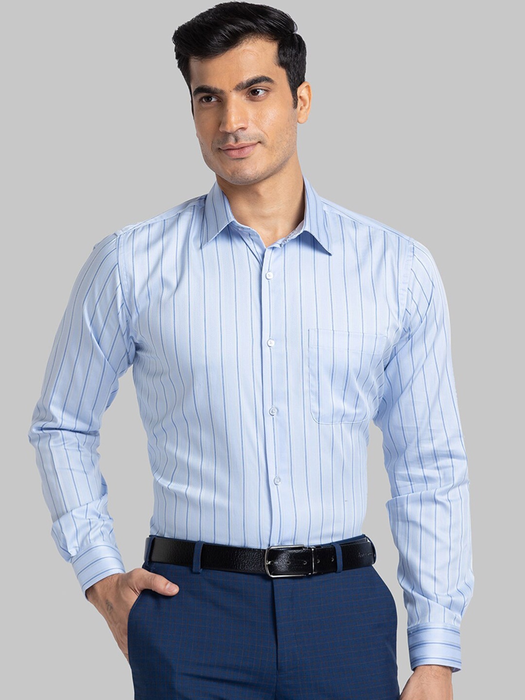 

Raymond Men Blue Slim Fit Striped Formal Shirt