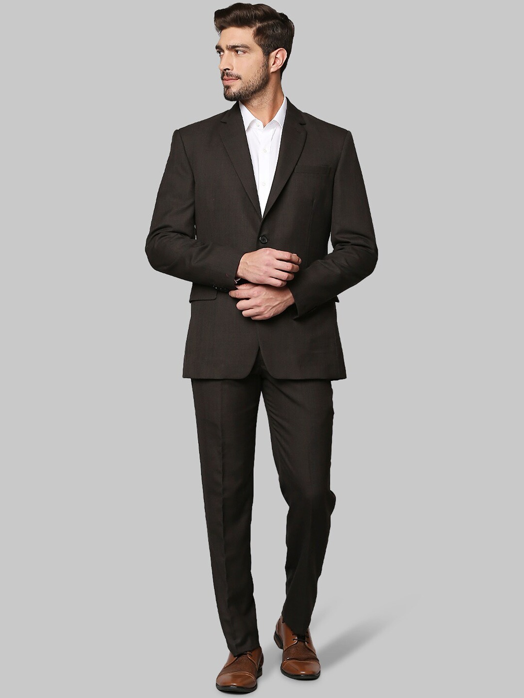 

Raymond Men Brown Self-Design Single-Breasted Formal Suit