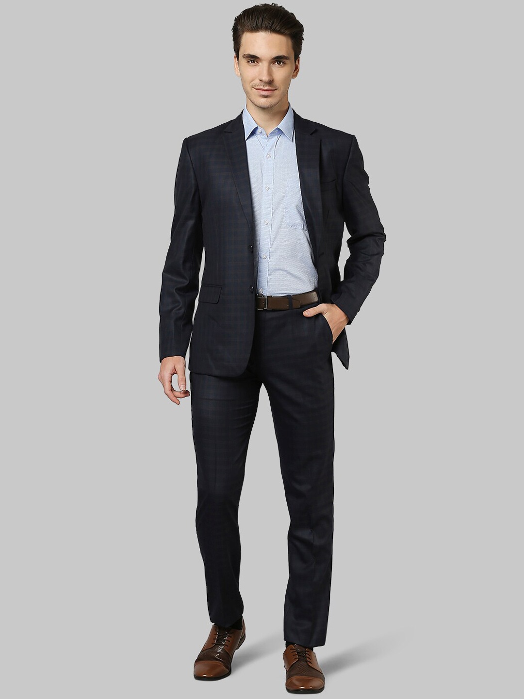 

Raymond Men Blue Checked Single-Breasted Formal Suit