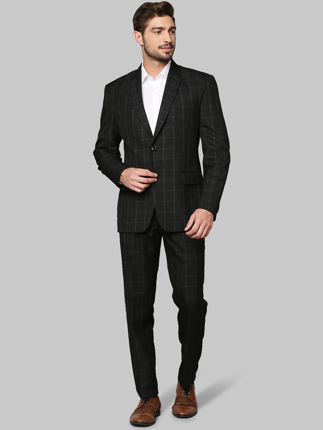 

Raymond Men Black Checked Single-Breasted Formal Suit