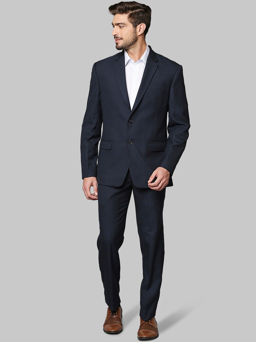 

Raymond Men Navy Blue Checked Single-Breasted Formal Suit