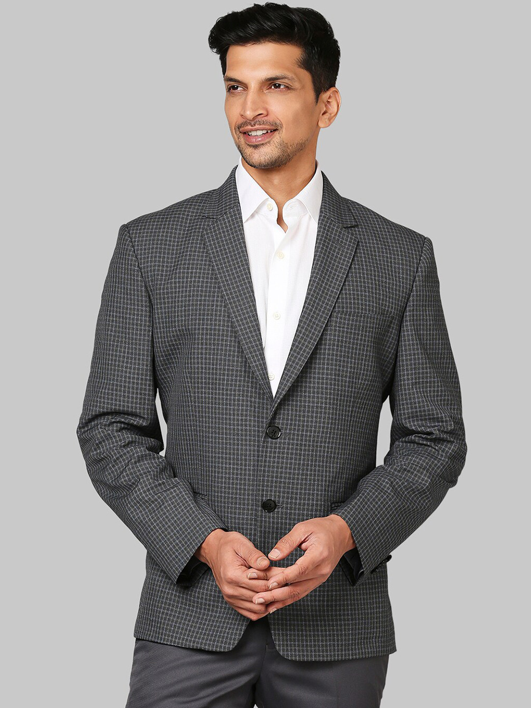 

Raymond Men Grey Checked Single-Breasted Formal Suit