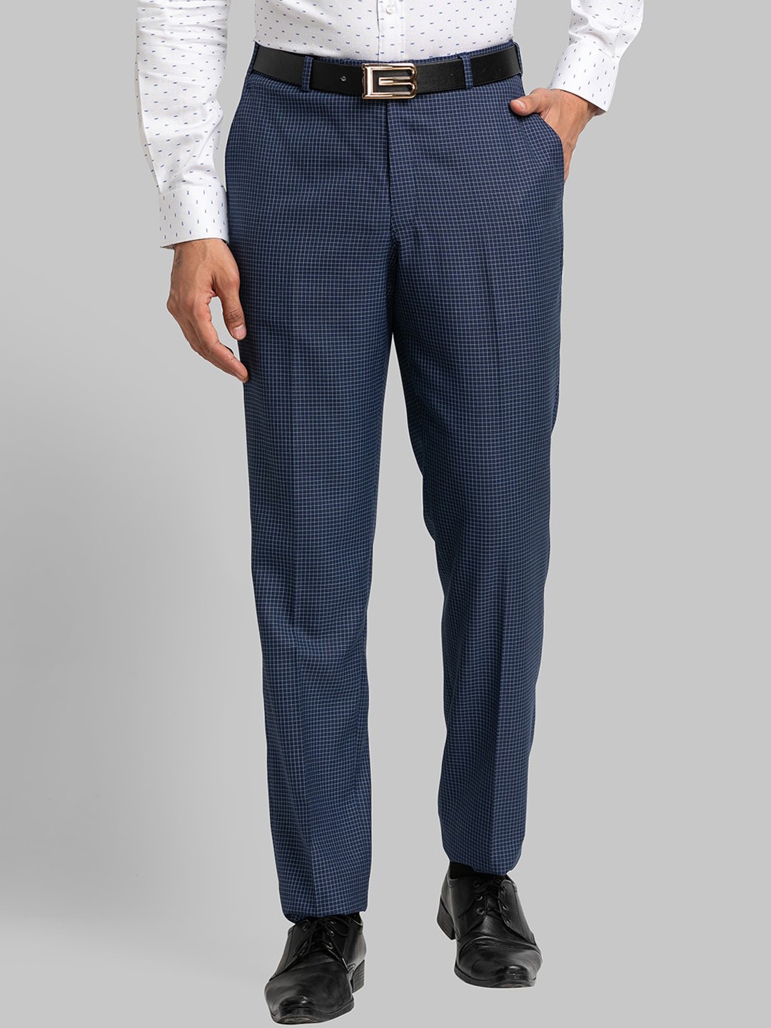 

Raymond Men Navy Blue Checked Polyester Formal Trousers