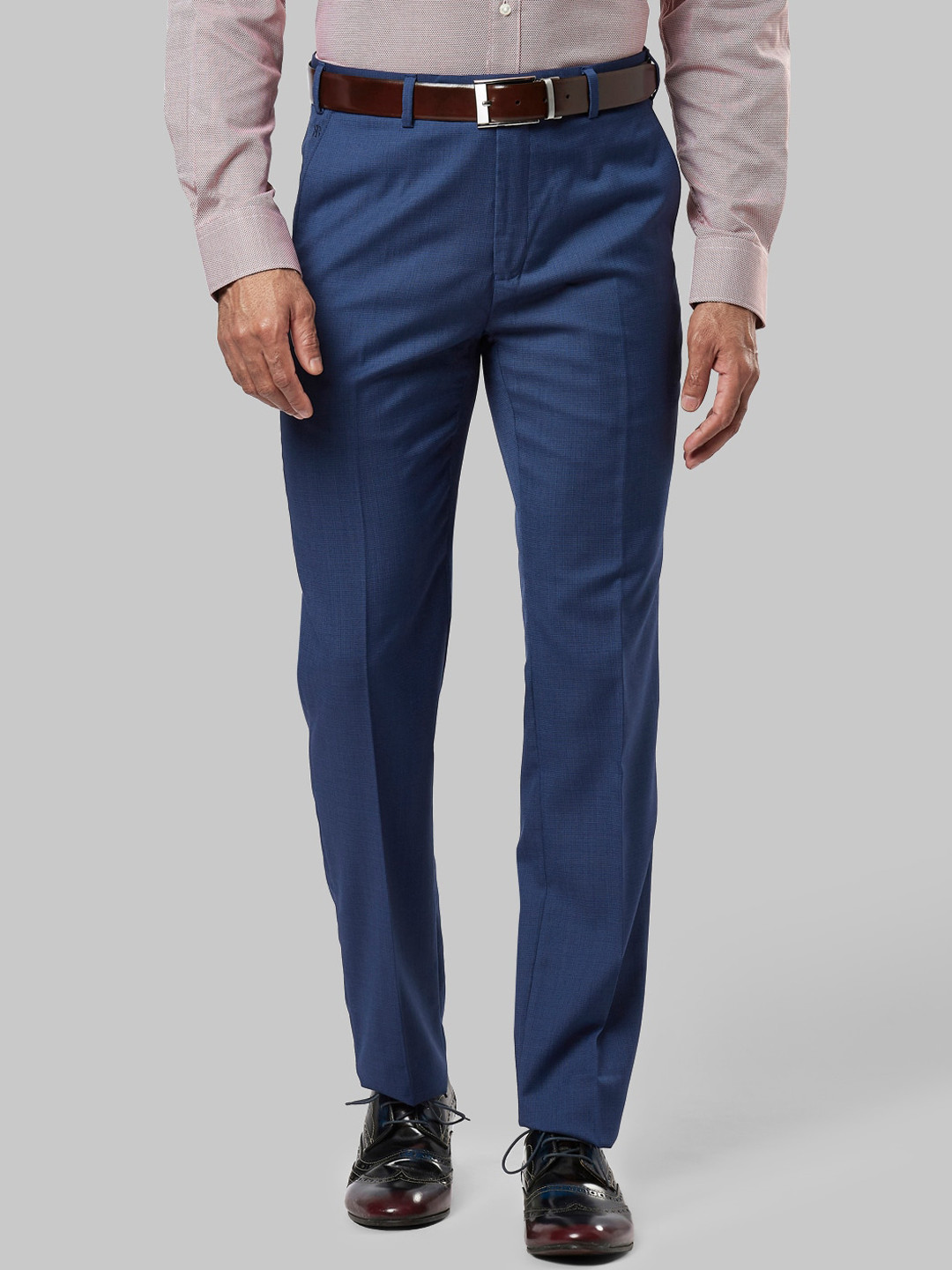 

Raymond Men Blue Solid Straight Fit Formal Trousers