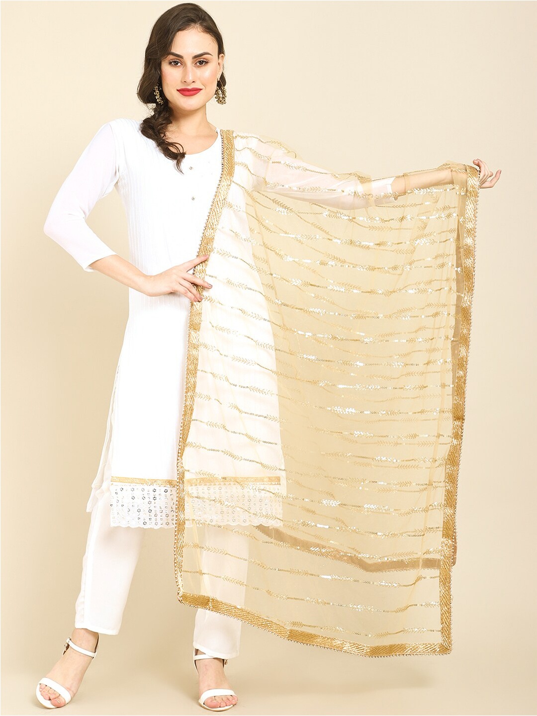 

Miaz Lifestyle Gold-Toned Printed Art Silk Dupatta with Gotta Patti