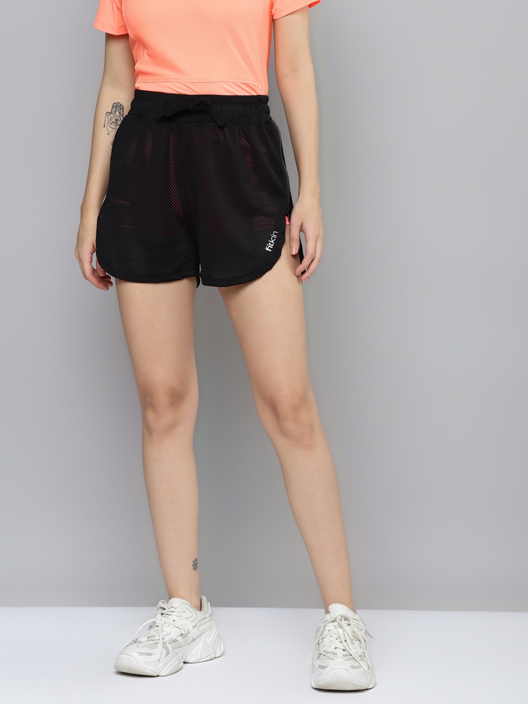 

Fitkin Women Black & Pink High-Rise Training Shorts with e-Dry Technology