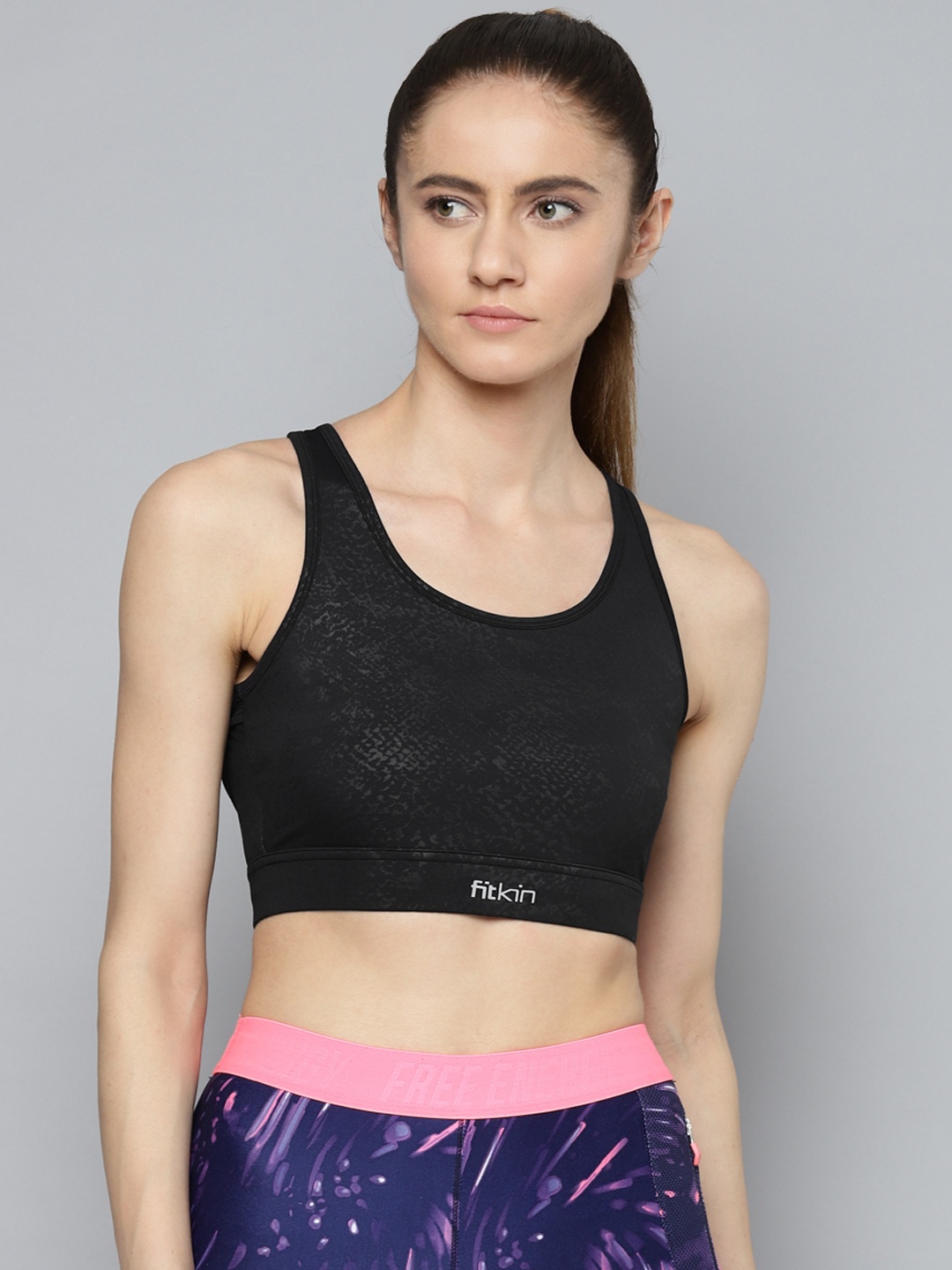 

Fitkin Black Snake Sports Bra With back Multi Straps Detail