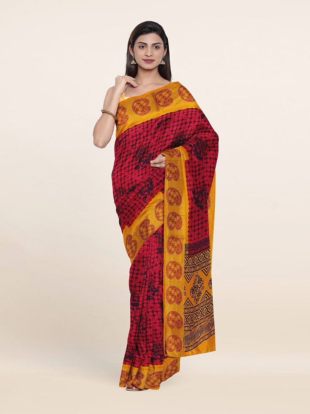 

Pothys Pink & Yellow Floral Pure Cotton Saree