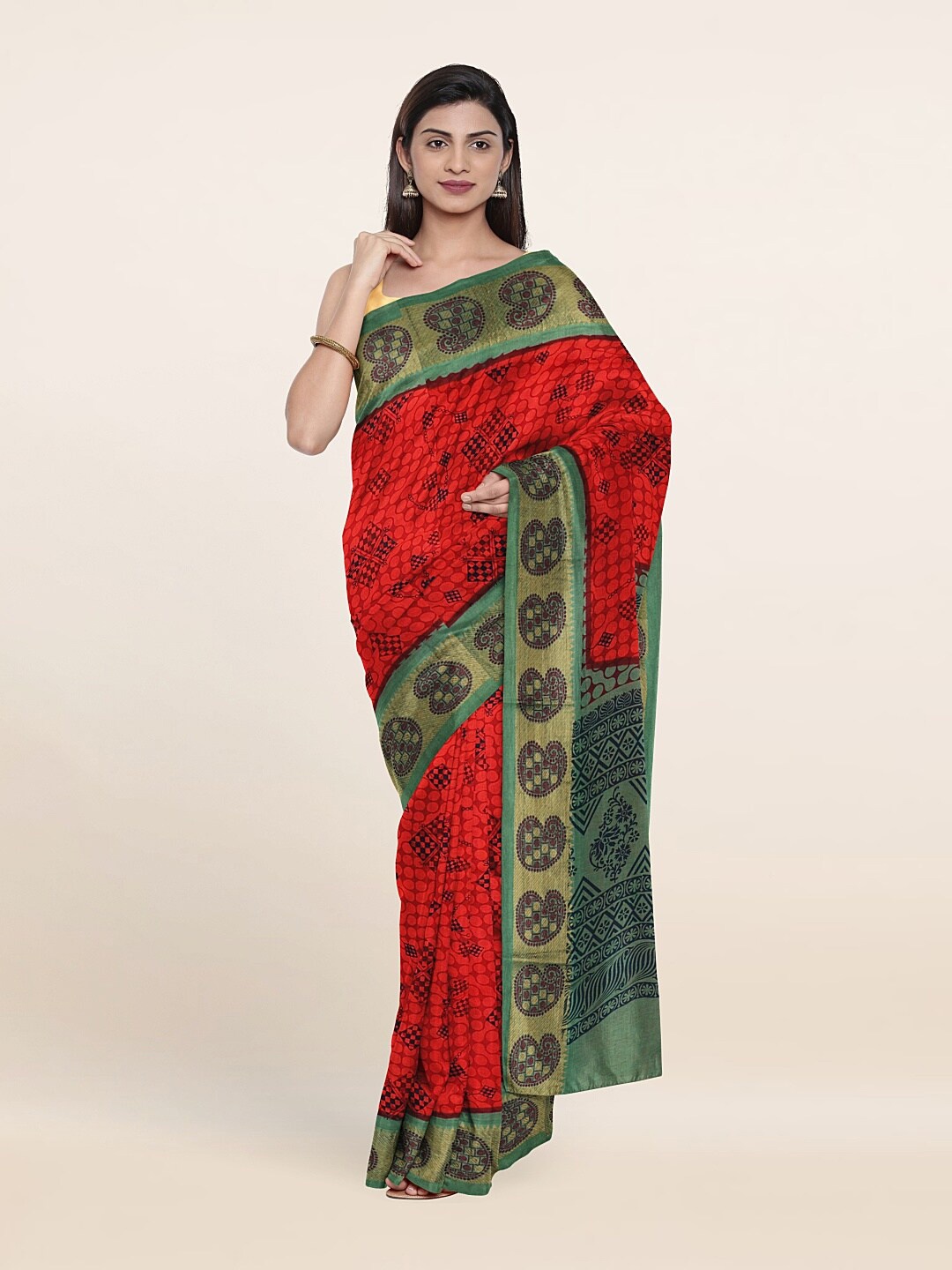 

Pothys Red & Green Pure Cotton Saree