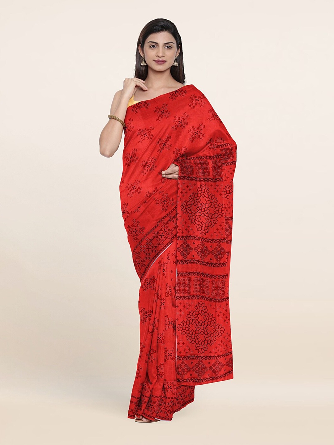 

Pothys Red & Black Ethnic Motifs Pure Cotton Saree