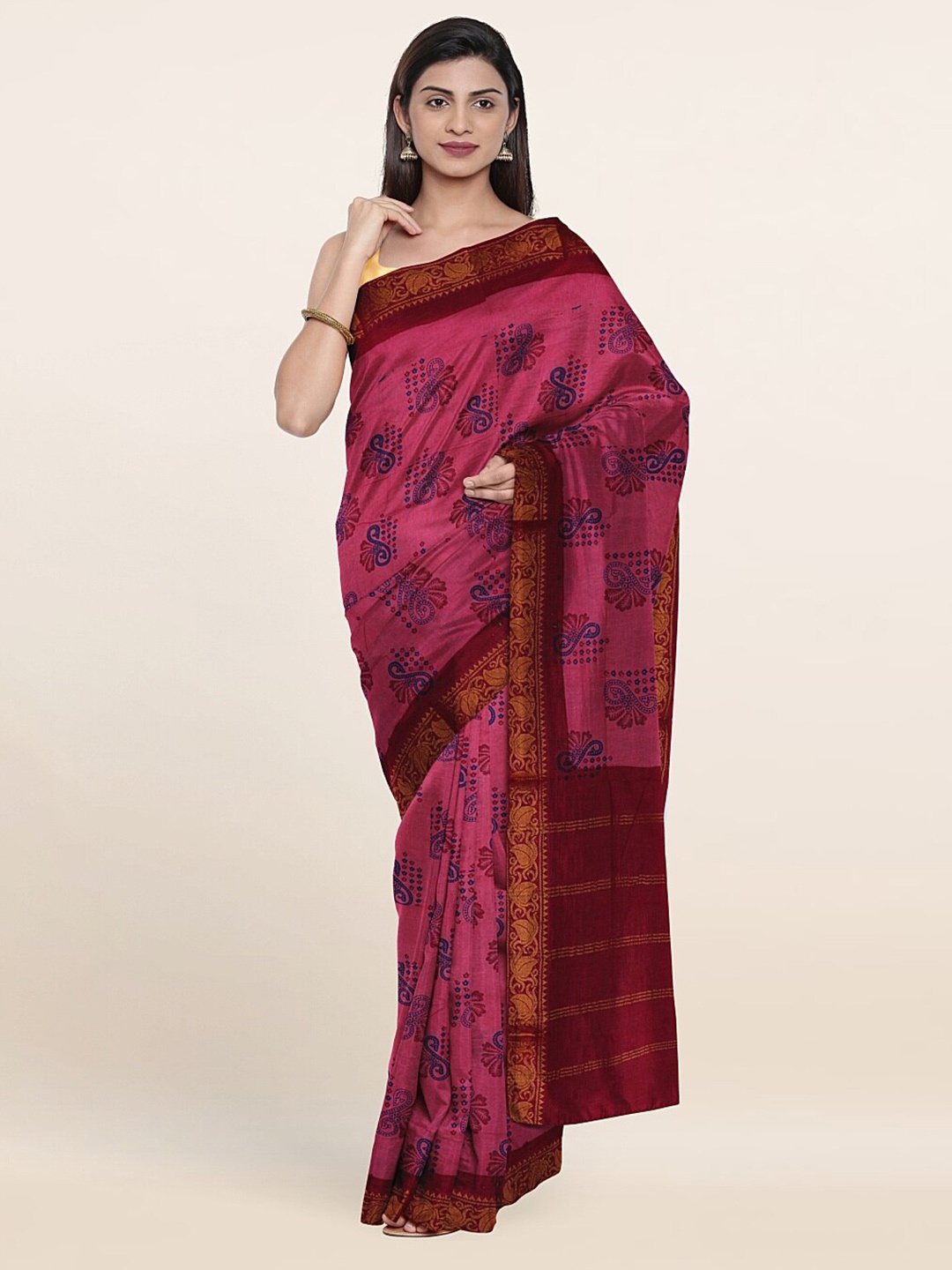 

Pothys Pink & Gold-Toned Ethnic Motifs Pure Cotton Saree