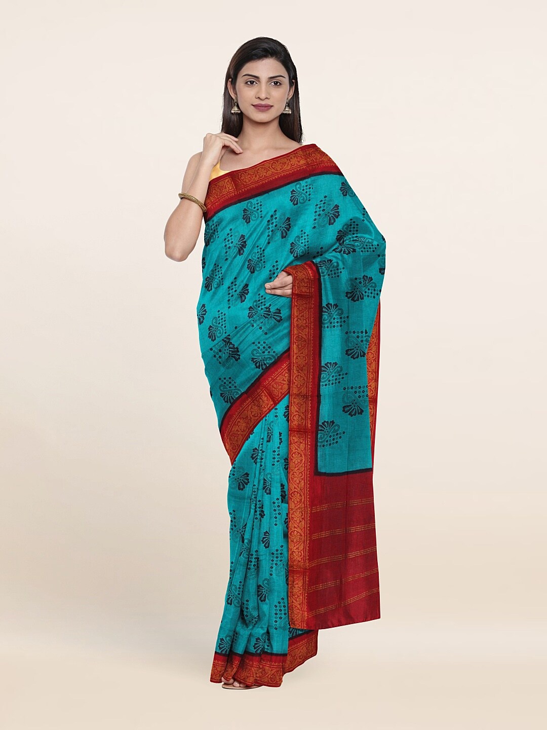 

Pothys Blue & Red Floral Zari Pure Cotton Saree