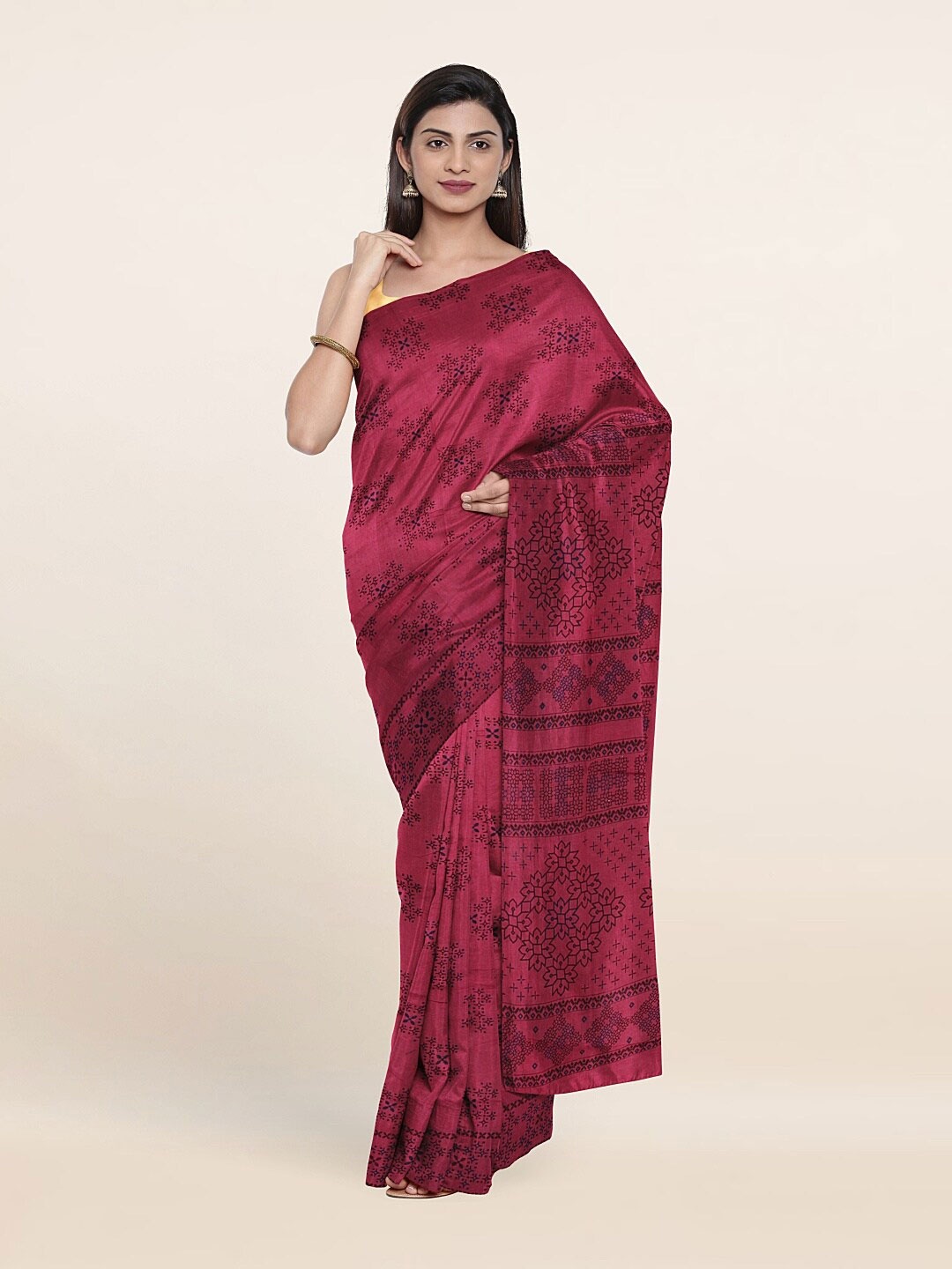 

Pothys Magenta & Blue Ethnic Motifs Pure Cotton Saree