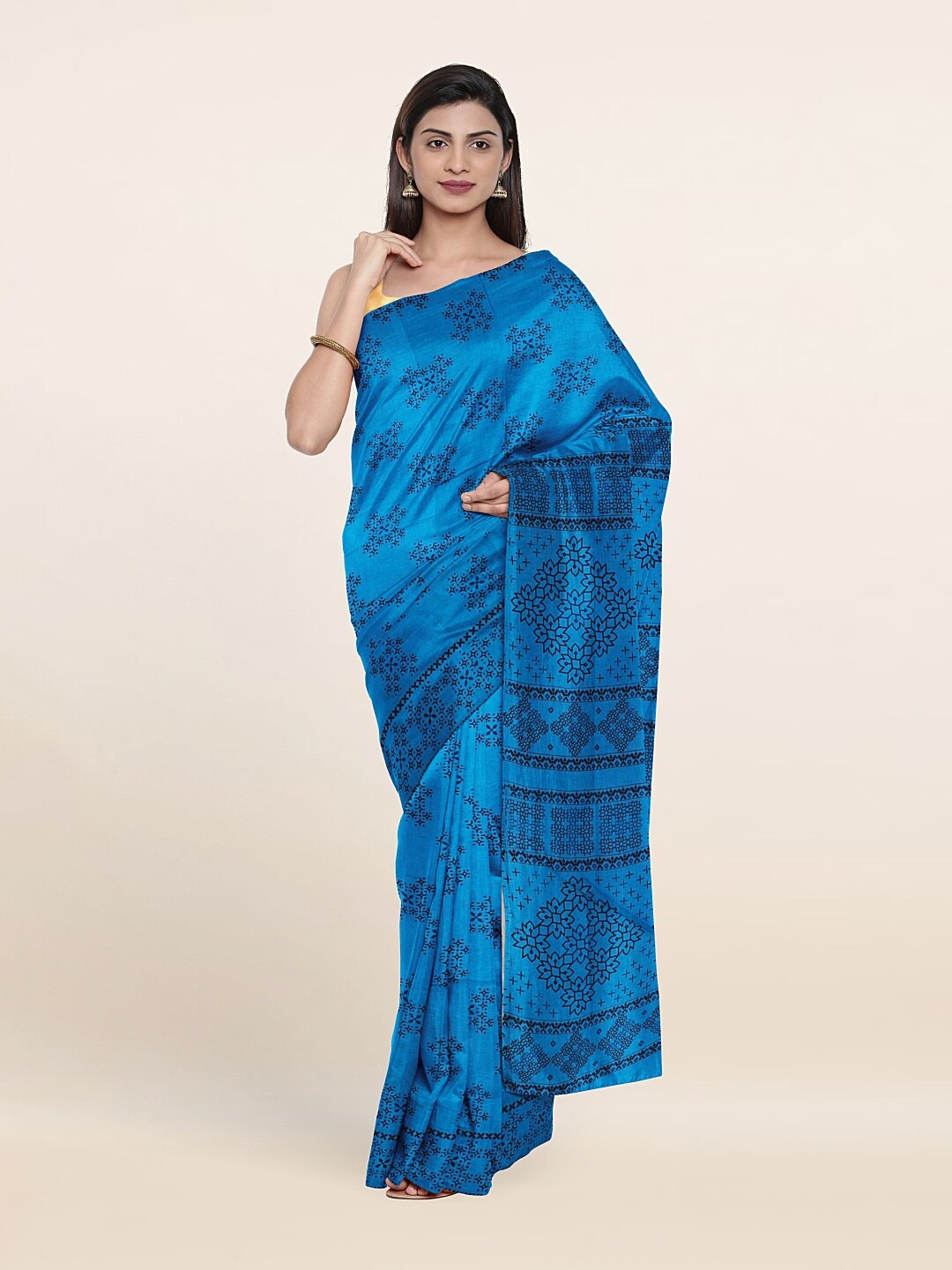 

Pothys Blue & Black Ethnic Motifs Pure Cotton Saree