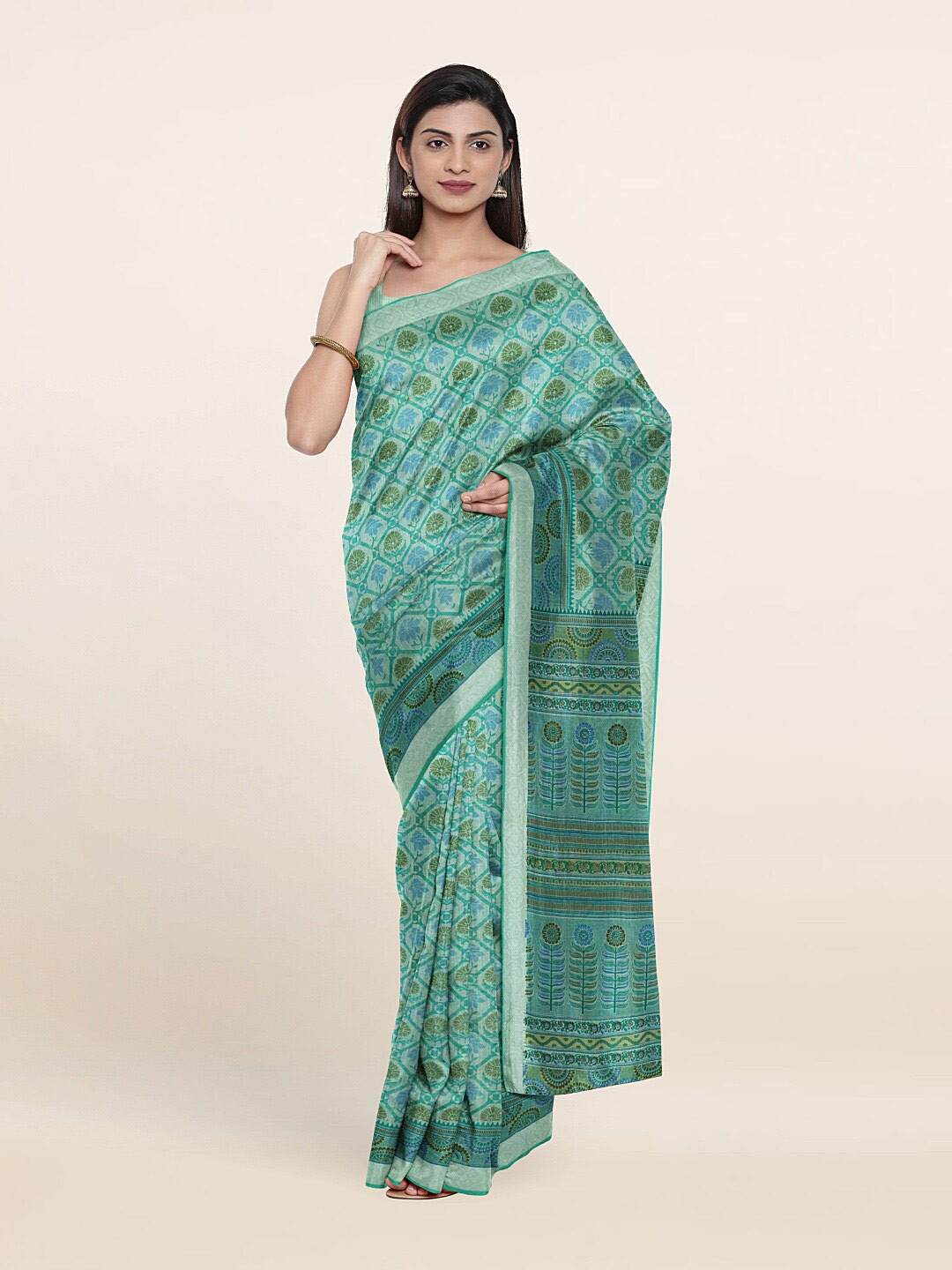 

Pothys Green & Blue Floral Saree