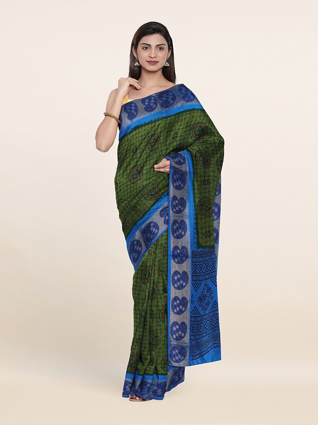 

Pothys Green & Blue Paisley Pure Cotton Saree
