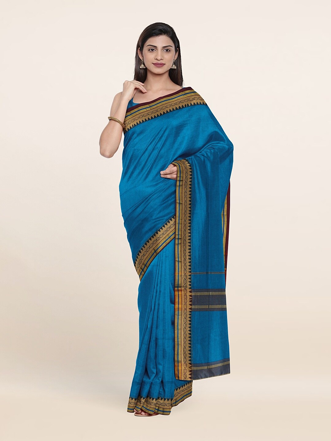 

Pothys Blue & Gold-Toned Zari Pure Cotton Saree