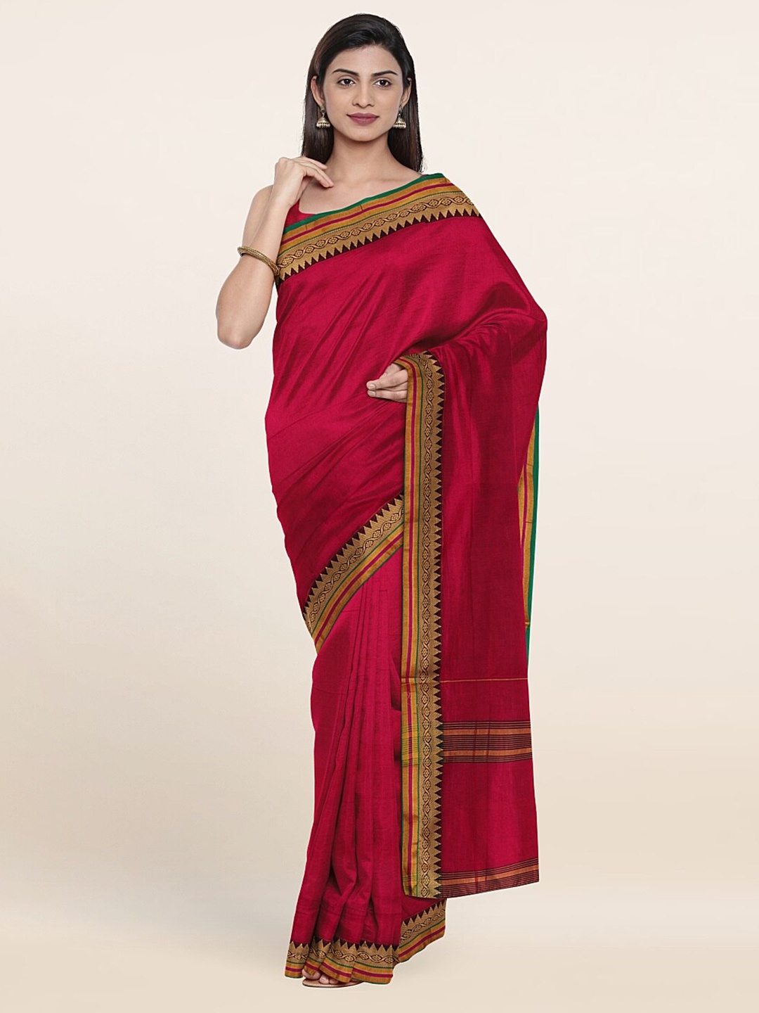 

Pothys Pink & Gold-Toned Zari Pure Cotton Saree