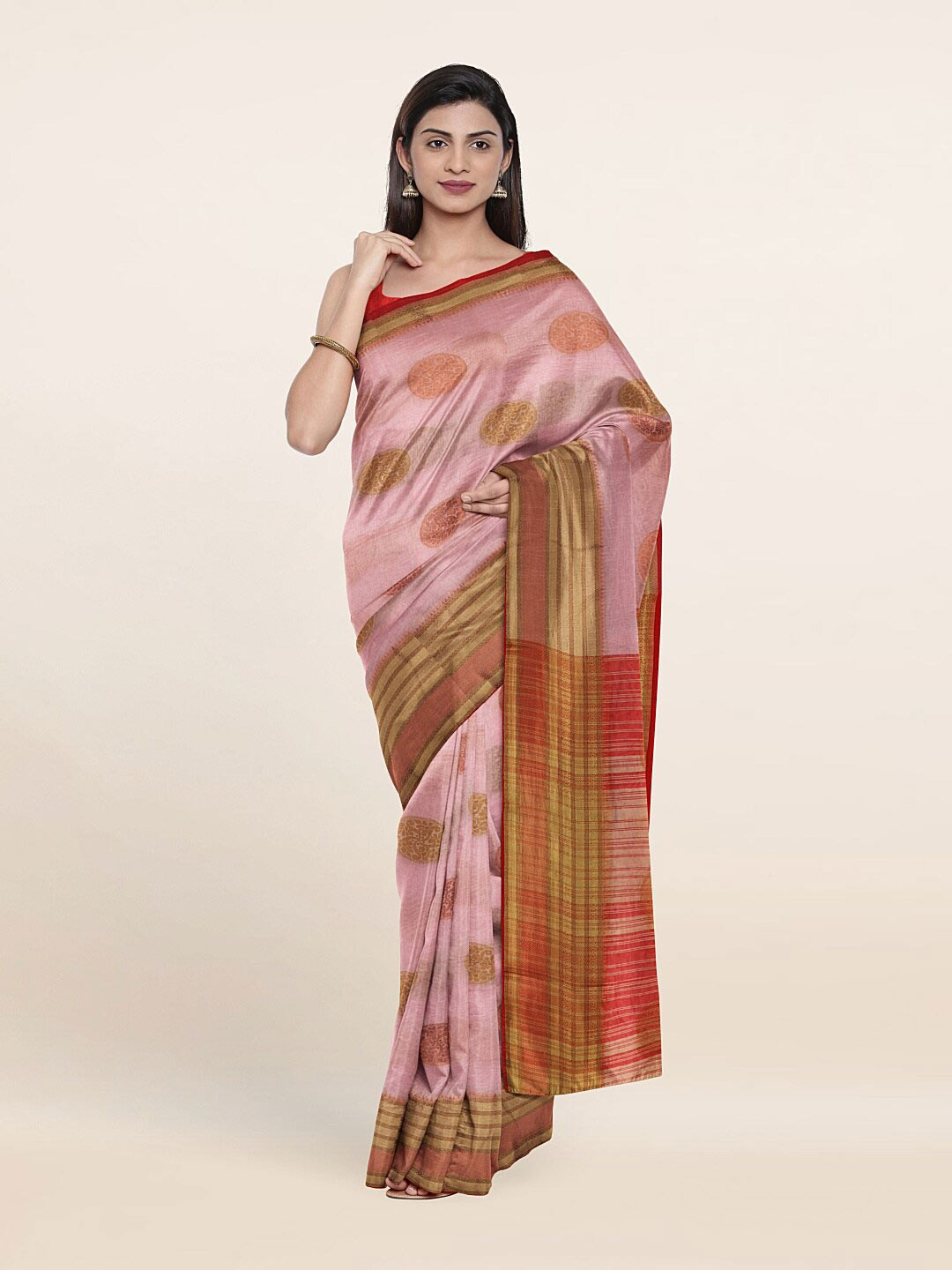 

Pothys Pink & Gold-Toned Woven Design Cotton Saree
