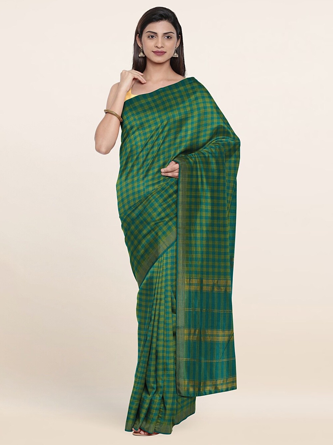 

Pothys Checked Pure Cotton Saree, Green