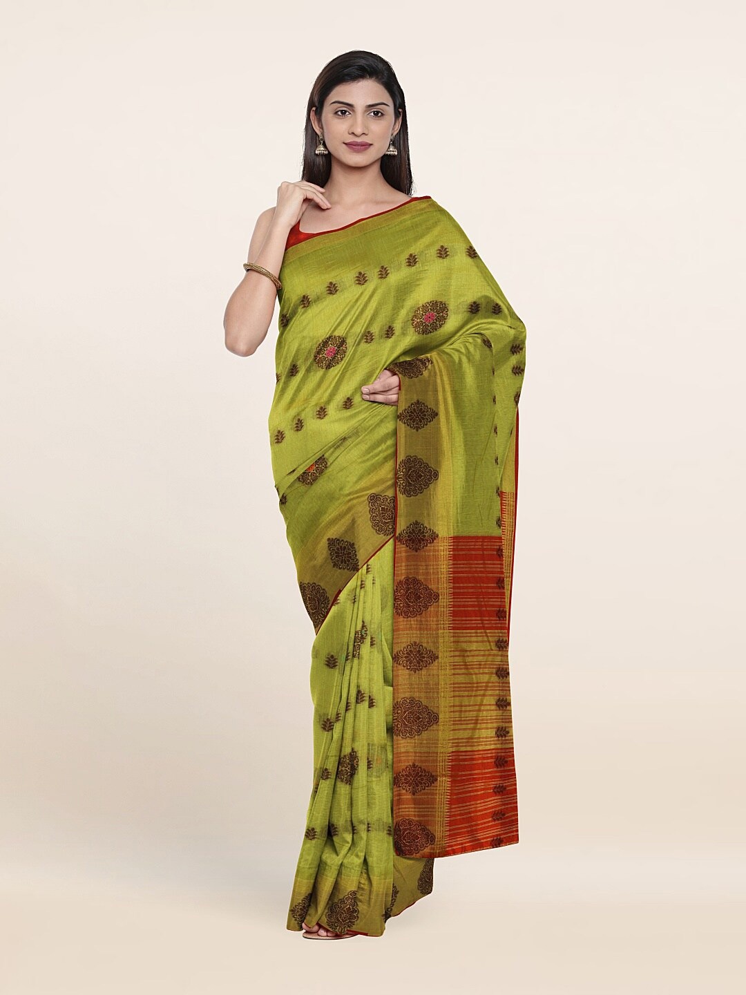 

Pothys Green & Maroon Ethnic Motifs Cotton blend Saree