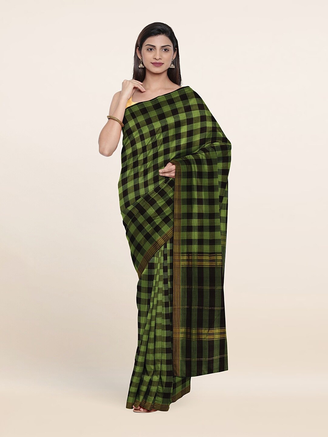 

Pothys Green & Black Checked Pure Cotton Saree