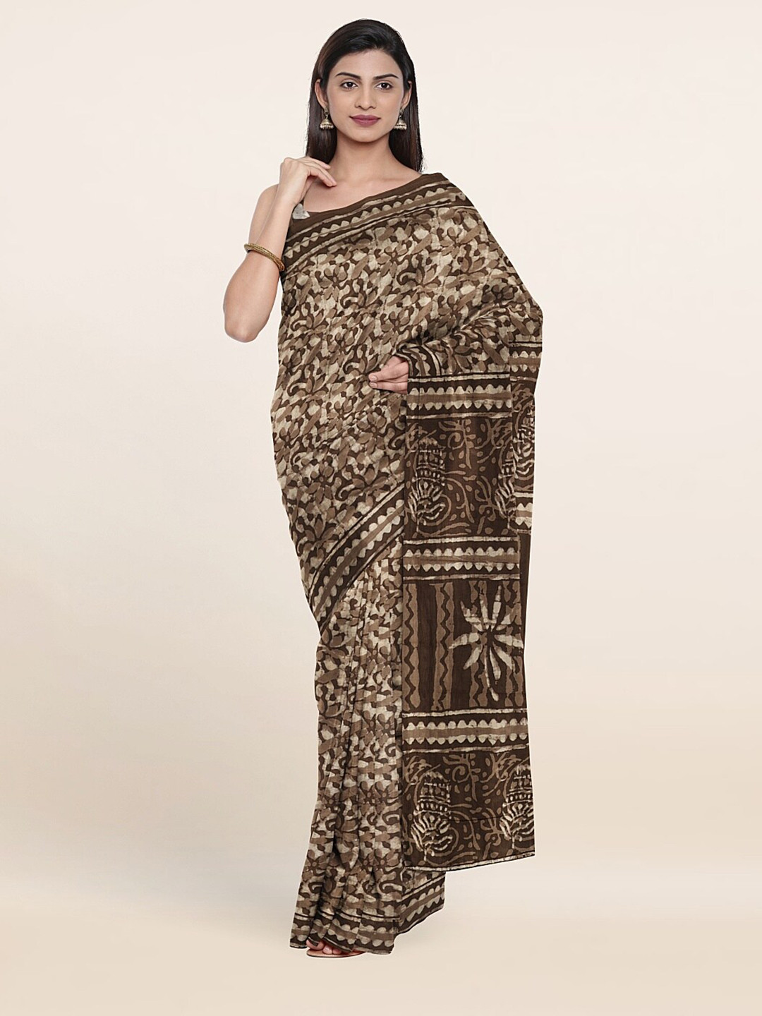 

Pothys Grey & Off White Ethnic Motifs Pure Cotton Saree