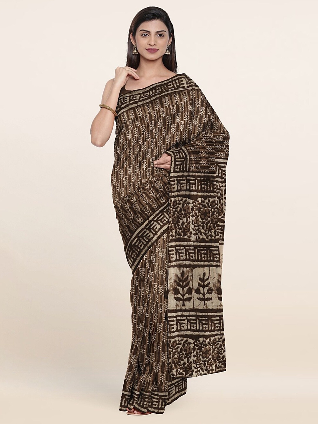 

Pothys Brown & Beige Floral Print Pure Cotton Saree