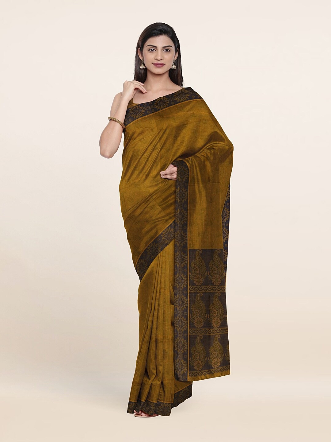 

Pothys Green & Grey Floral Pure Cotton Saree