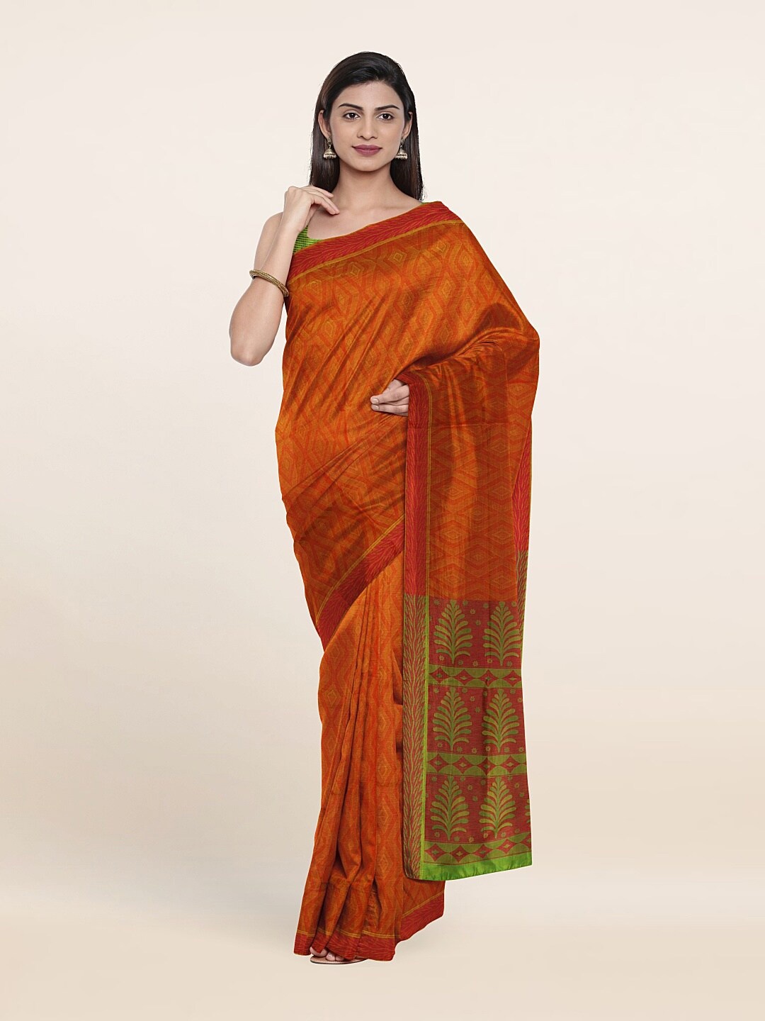 

Pothys Orange & Green Pure Cotton Saree