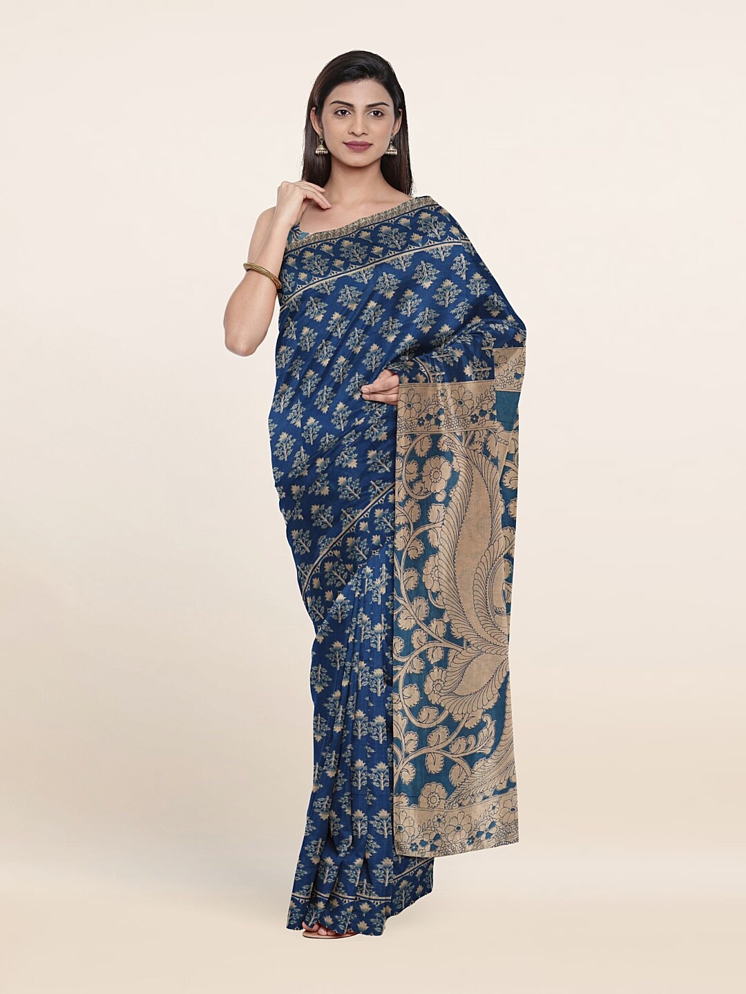 

Pothys Blue & Beige Floral Pure Cotton Saree