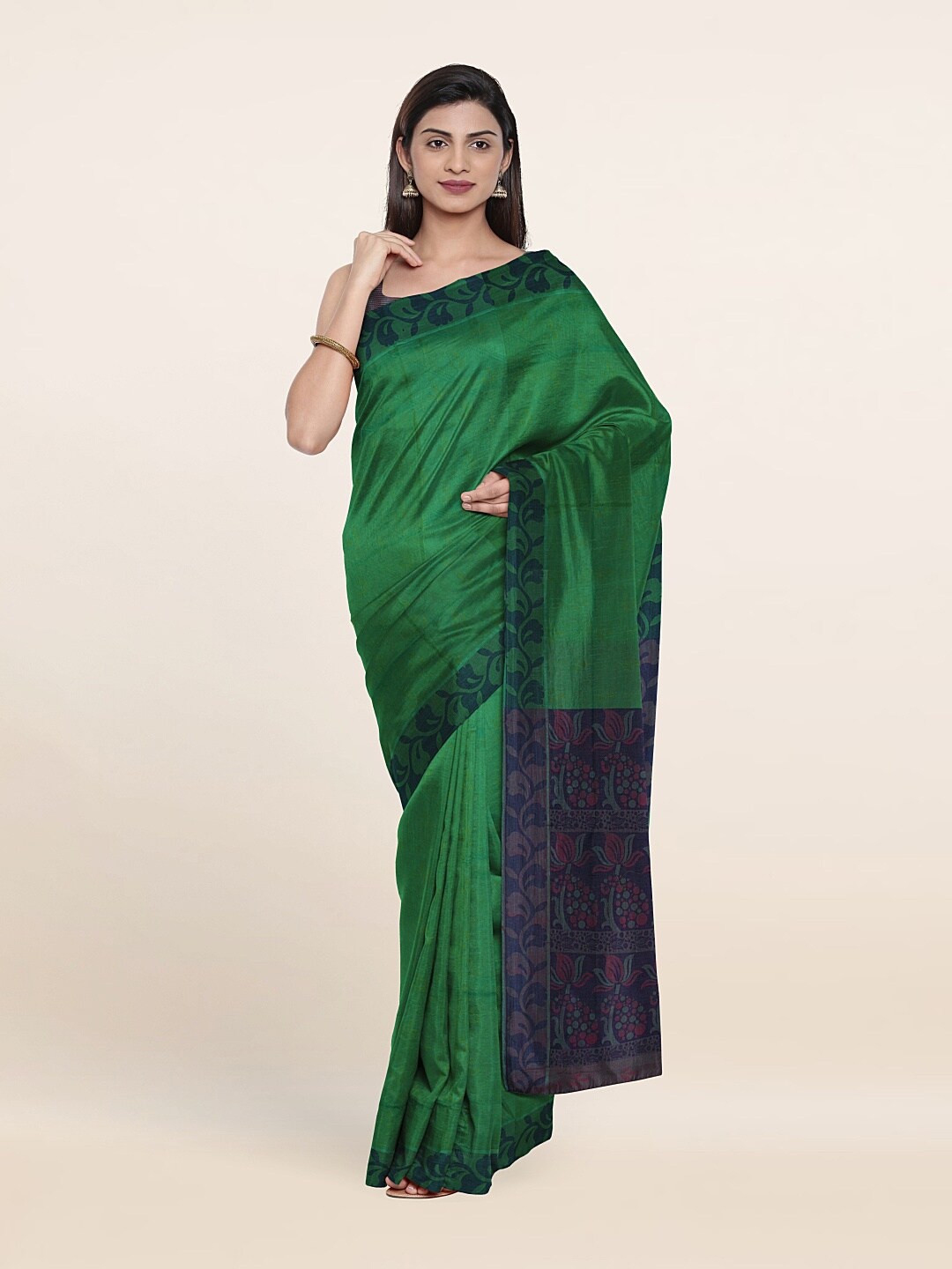 

Pothys Green & Navy Blue Floral Pure Cotton Saree