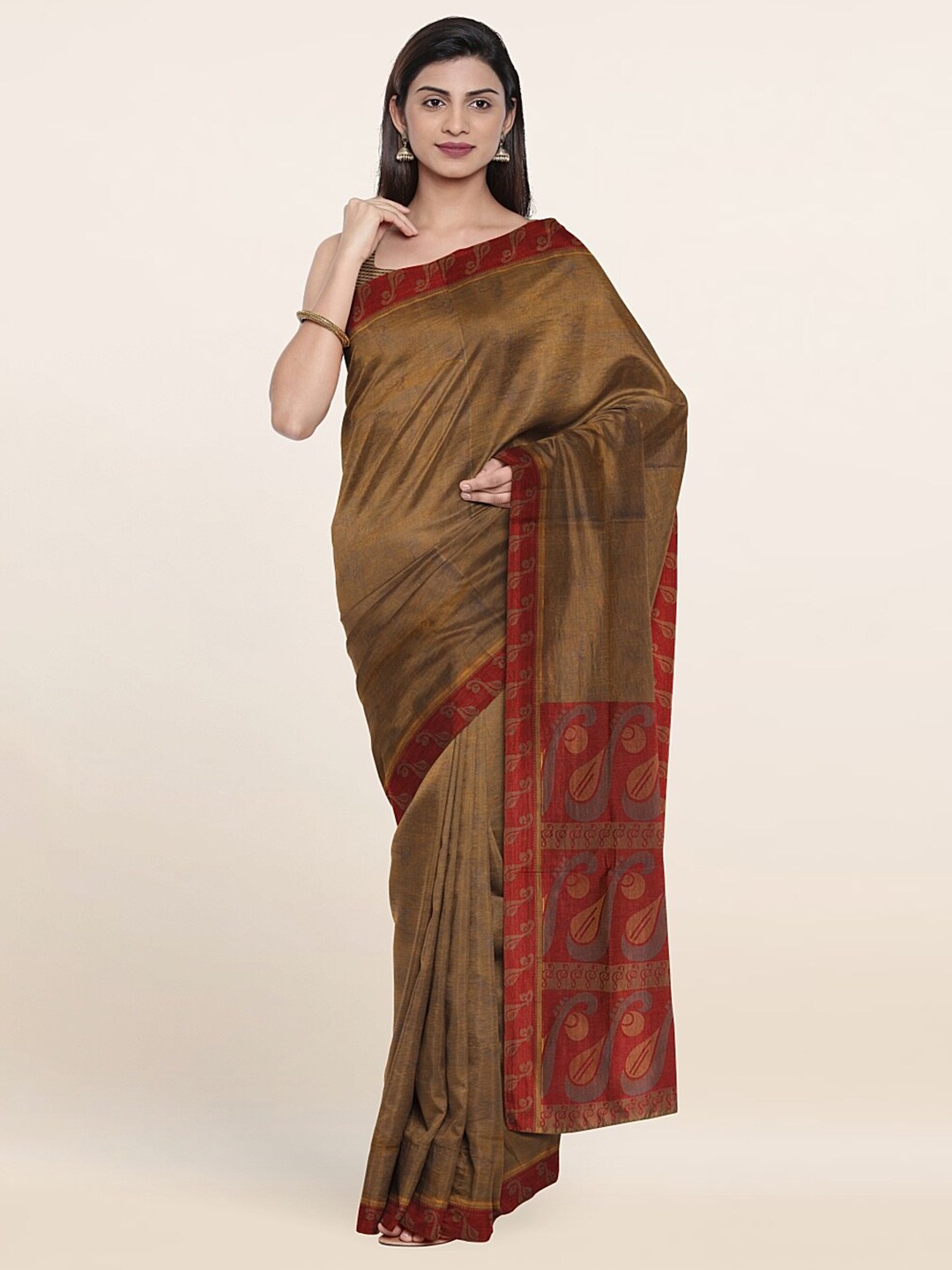

Pothys Brown & Red Ethnic Motifs Pure Cotton Saree