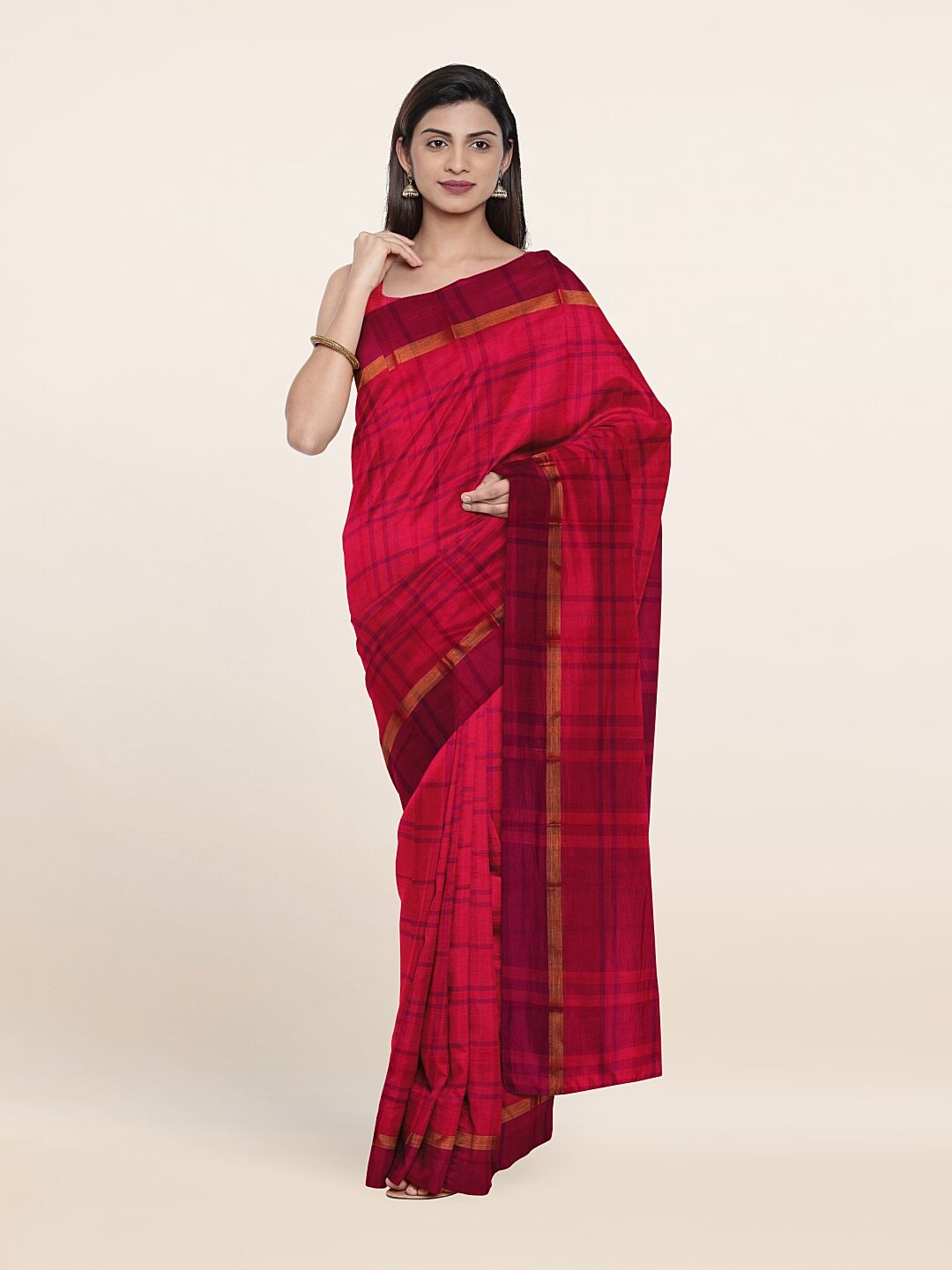

Pothys Pink & Purple Checked Pure Cotton Saree