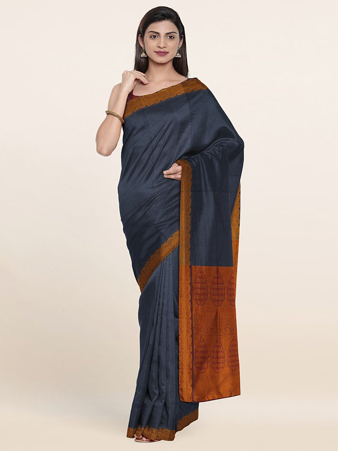 

Pothys Grey & Copper-Toned Pure Cotton Saree