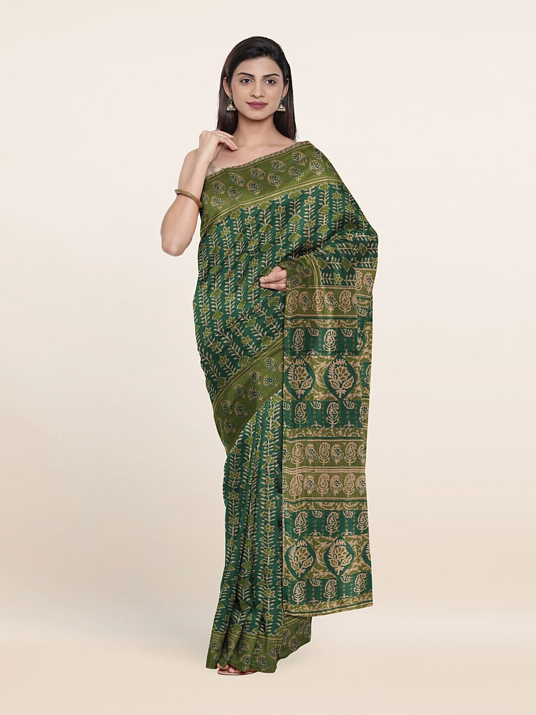 

Pothys Green & Beige Ethnic Motifs Pure Cotton Saree