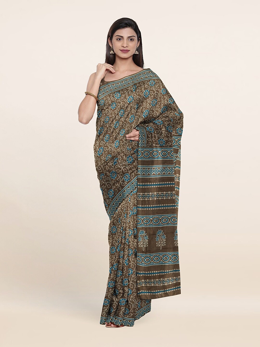 

Pothys Grey & Blue Floral Pure Cotton Saree