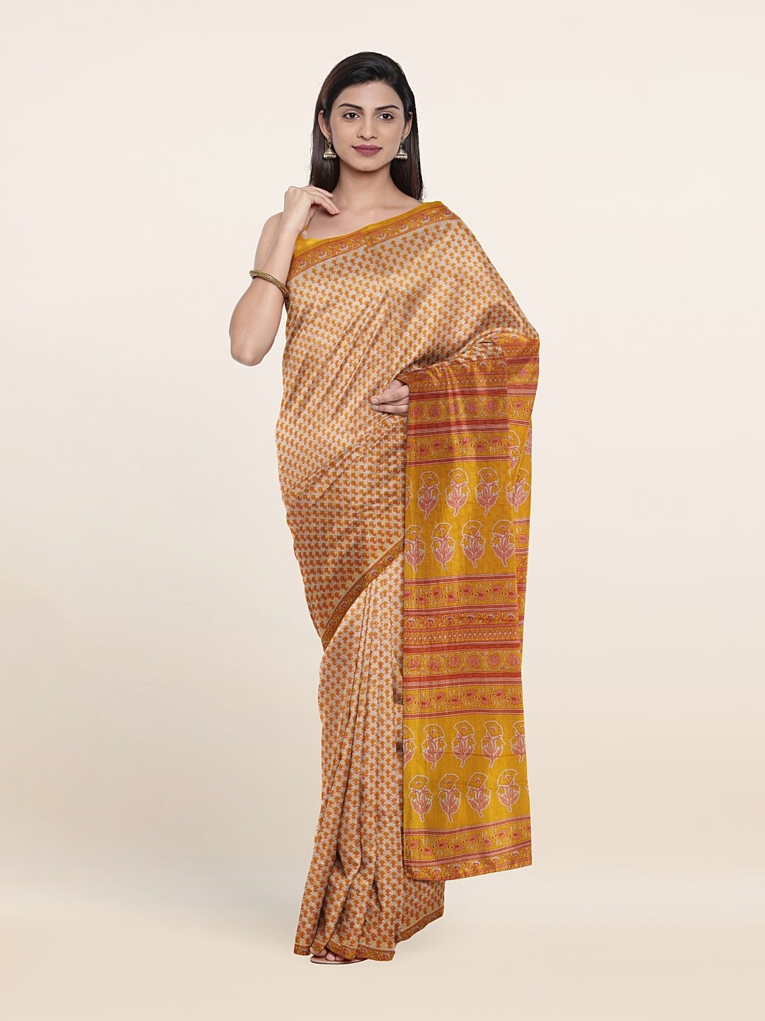 

Pothys Floral Pure Cotton Saree, Off white