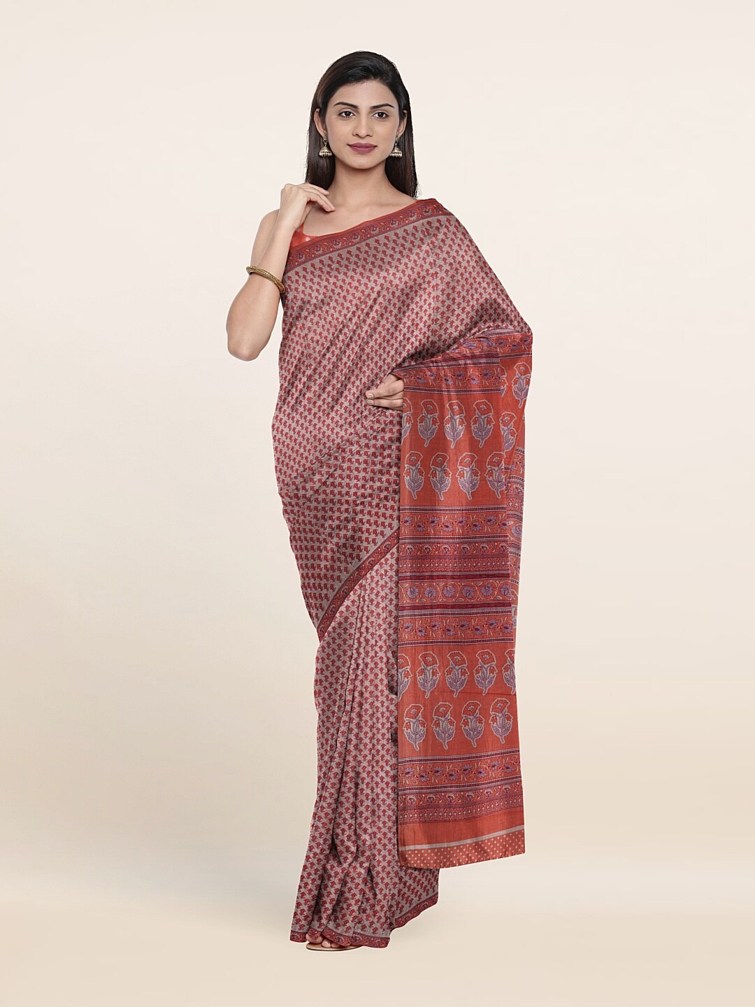 

Pothys Red & Grey Floral Pure Cotton Saree