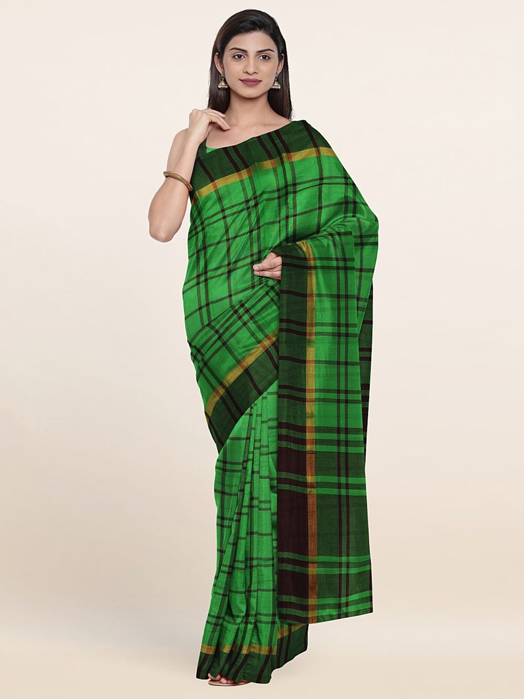 

Pothys Green & Black Checked Pure Cotton Saree